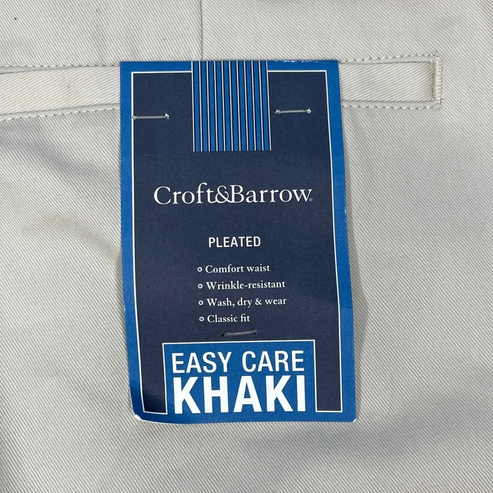 NWT Croft & Barrow Oyster Pleated Easy Care Khaki Pants Mens 32x32
